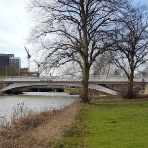 Steel-concrete composite flat arch bridge