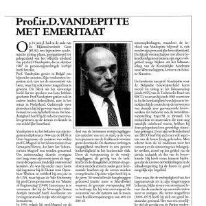 Prof ir D Vandepitte met emeritaat