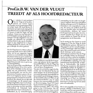Prof ir BW van der Vlugt treedt af als hoofdredacteu