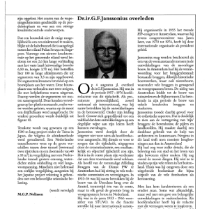 Dr ir GF Janssonius overleden