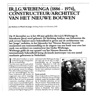 Ir JG Wiebenga (1886 - ), constructeur-architect